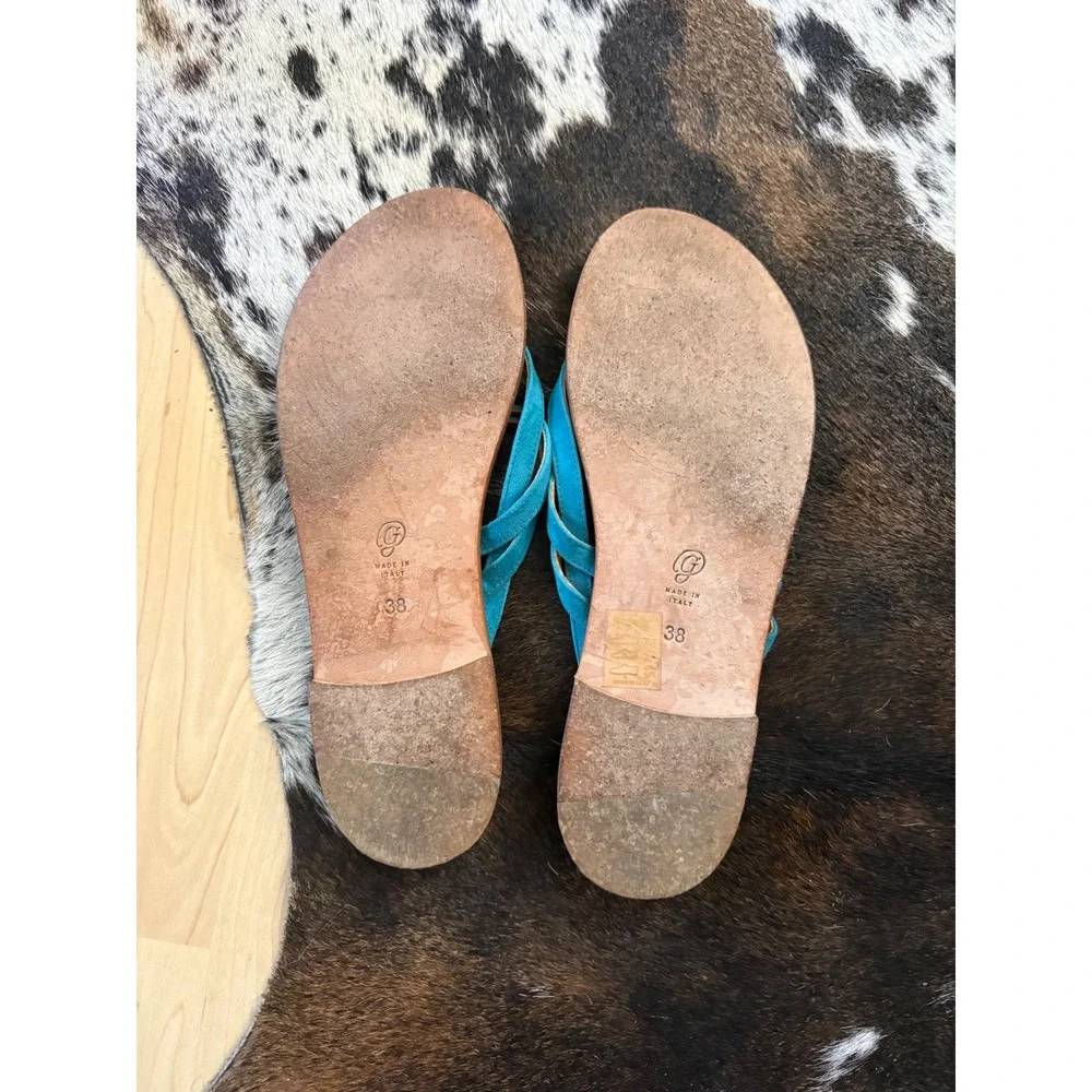M. GEMI Teal Medio Due Suede Leather Sandal Size‎ 38